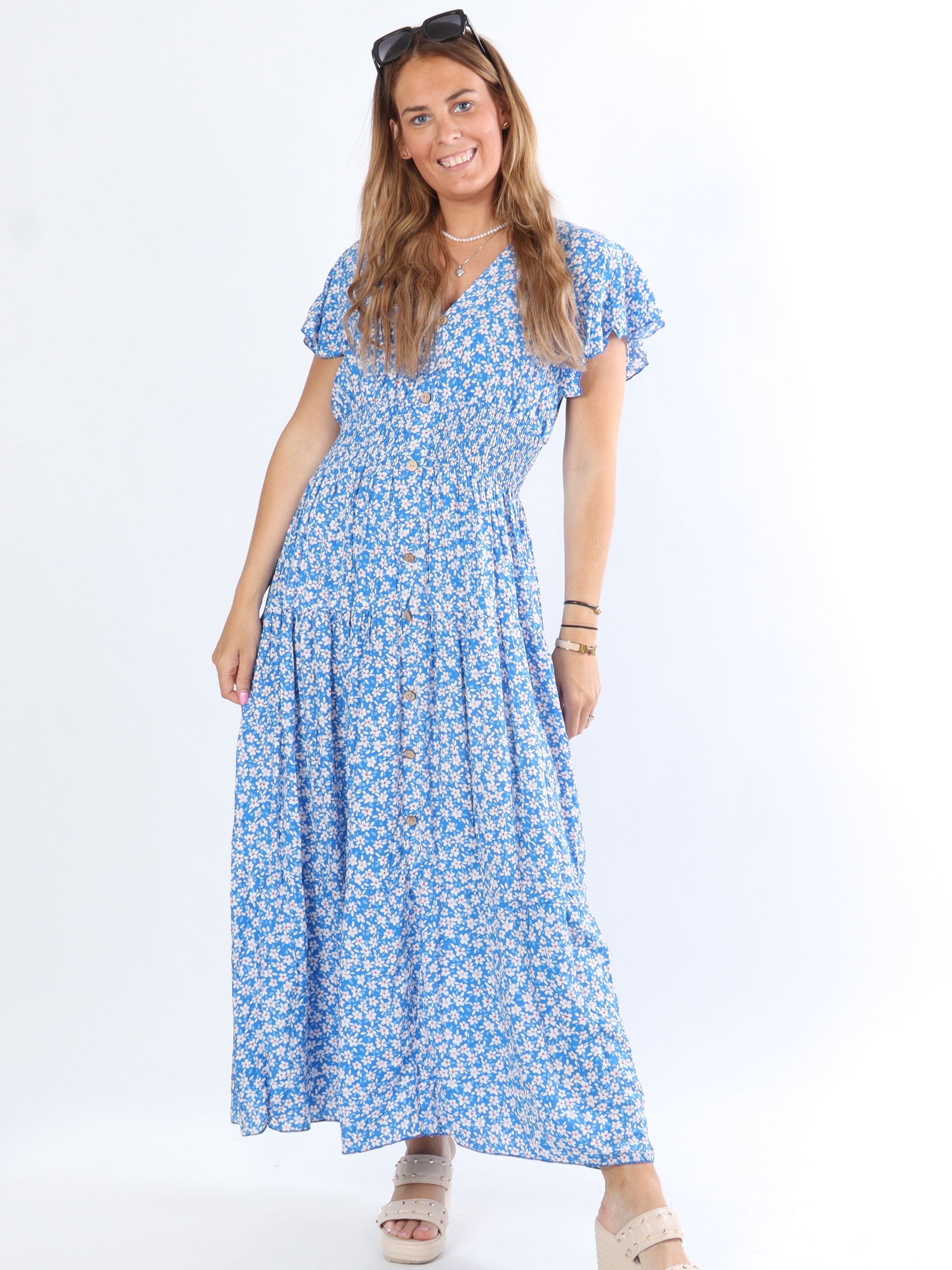 Saline - Beige sommerkjole med farverige blomster